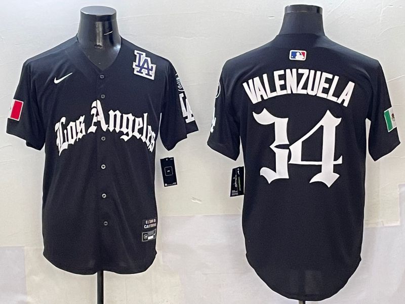 Men Los Angeles Dodgers #34 Valenzuela Black Five generations Joint Name 2025 Nike MLB Jersey style 10->los angeles dodgers->MLB Jersey